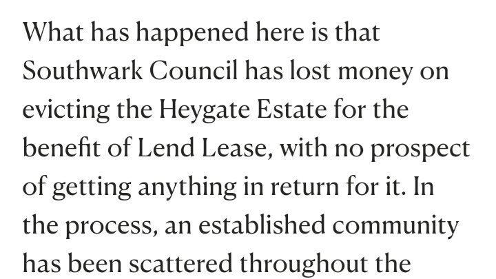 Selling off council housing via regeneration leads to more pressure on housing benefit and temporary housing, costing the taxpayer £. Meanwhile in London the sold-off assets often end up in the hands of large companies & investors. Heygate is a textbook example.