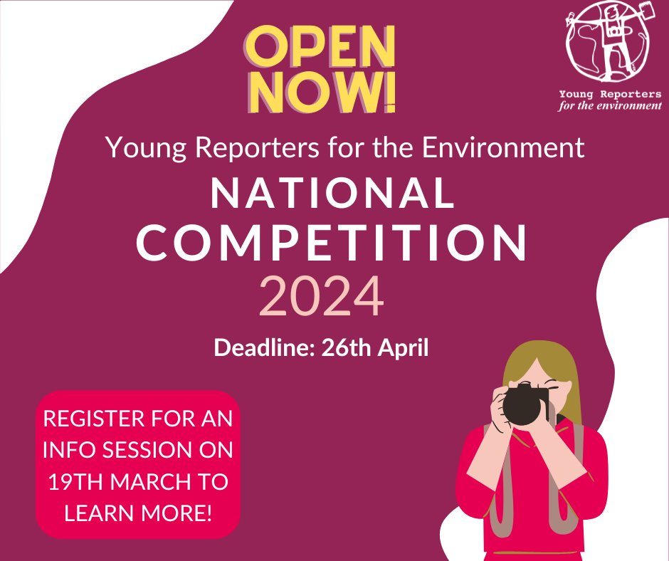 There is still time to enter the 2024 Young Reporters for the Environment (YRE) National Competition! Join us for our final application support session 📅Tuesday 19th March at 3:30pm. Register👉 bit.ly/YRE-2024 Competition deadline: 26th April.