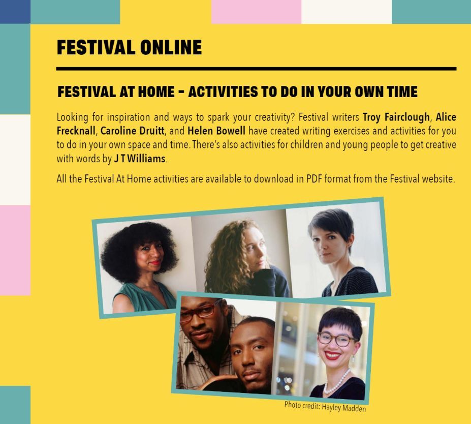 Spread the Word (@stwevents) on Twitter photo There are lots of ways to join in #DeptfordLitFest from home! Artists @helen_bowell, <a href="/alice_frecknall/">Alice Frecknall</a>, <a href="/CarolineDruitt/">Caroline Druitt</a>, #TroyFairclough & @OjiBrown73 offer a series of great #writingactivities you can do in the comfort of your own space. Free to access: buff.ly/48T1Clz There are lots of ways to join in #DeptfordLitFest from home! Artists @helen_bowell, <a href="/alice_frecknall/">Alice Frecknall</a>, <a href="/CarolineDruitt/">Caroline Druitt</a>, #TroyFairclough & @OjiBrown73 offer a series of great #writingactivities you can do in the comfort of your own space. Free to access: buff.ly/48T1Clz