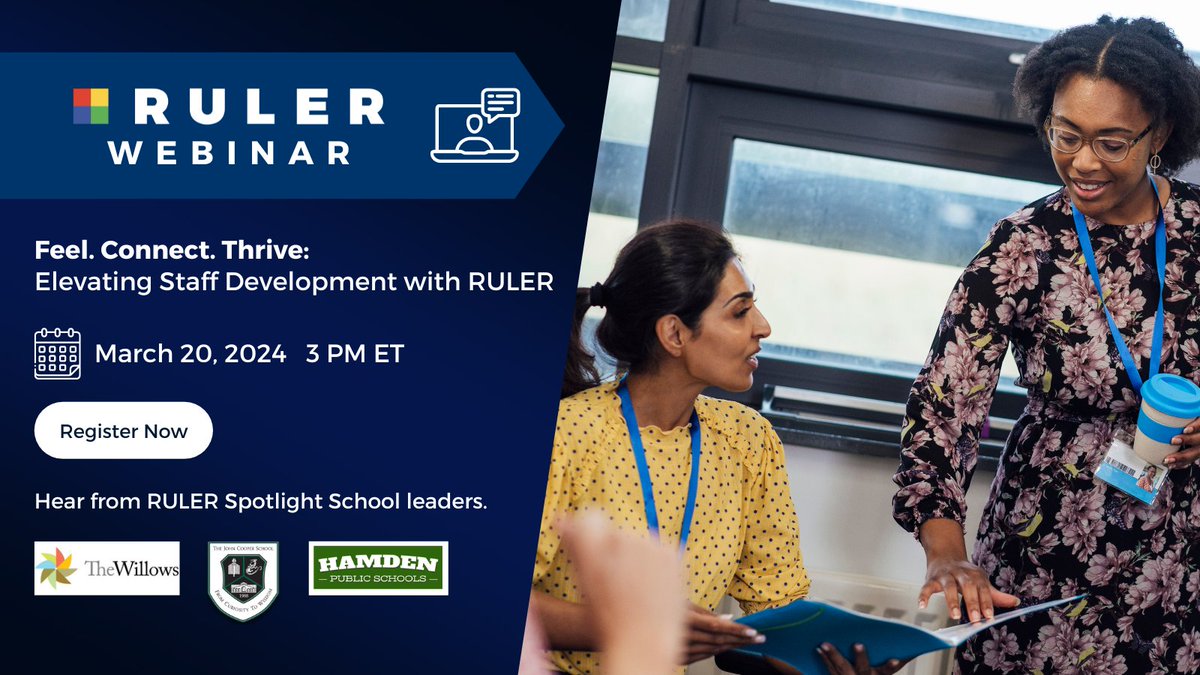 Are you interested in access to practical strategies and resources to keep RULER top of mind when planning ongoing professional development? Join our webinar on 3/20 at 3 PM ET to gain insights from RULER Spotlight School teams. Register via RULER Online: ruler.online/announcements