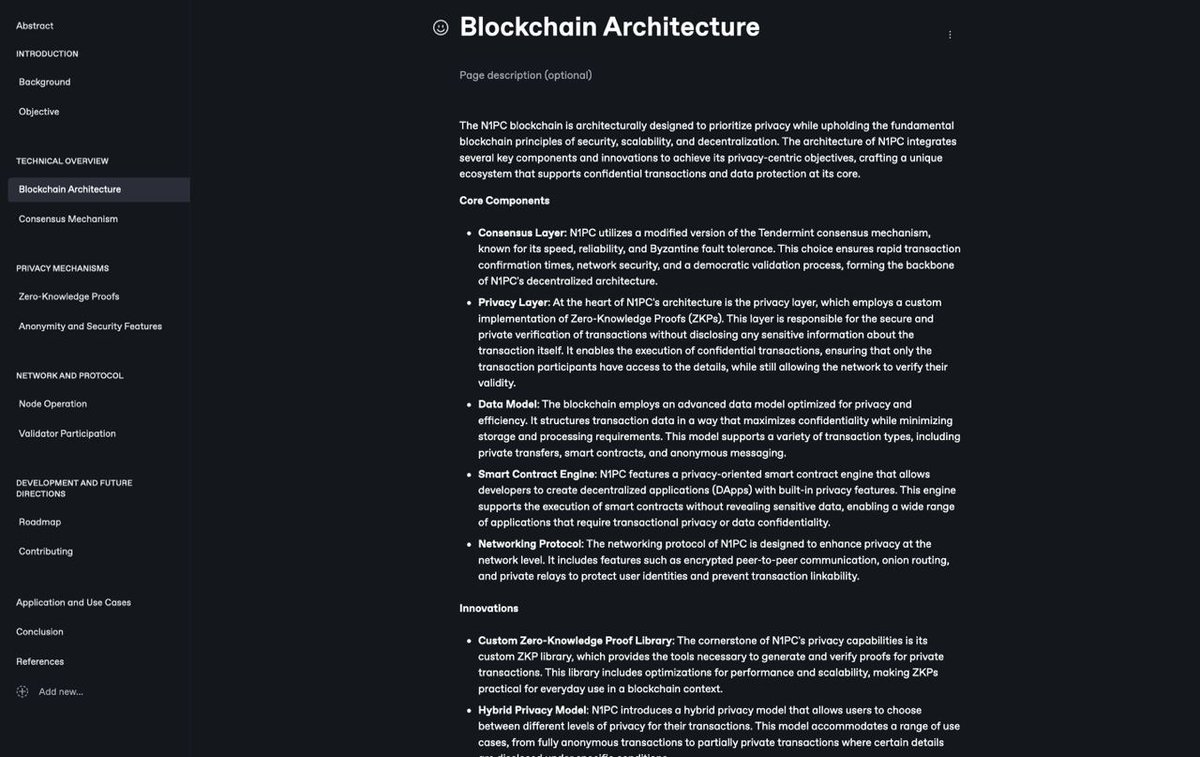 N1PC Yellowpaper sneak peek 👀

#NoOne #N1PC #Blockchain #PrivacyMatters 
T.me/NoOnePortal