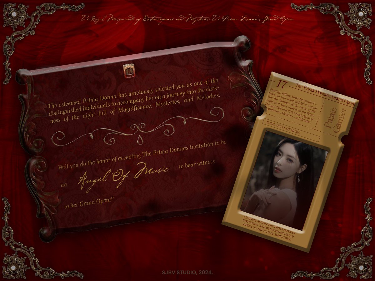 roiese's tweet image. ‌  ⠀

          𓆩ꨄ︎𓆪  𝕿he  𝕽oyal  𝕸asquerade 🎭 

      With joyous delight I, Jangmi Clarissa 
      graciously accept the alluring invitation       
      as   𝐓𝐡𝐞   𝐀𝐧𝐠𝐞𝐥  𝐨𝐟  𝐌𝐮𝐬𝐢𝐜  and  enticed 
      by the mysteries of 𝑻he 𝑷rima 𝑫onna ༉‧.

‌