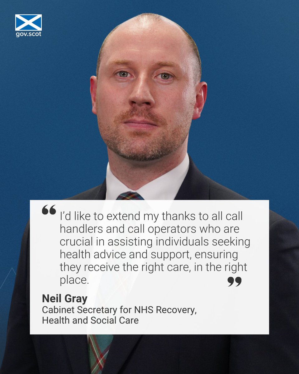 To mark <a href="/NHS24/">NHS 24</a>'s Call Handler and Operator Day, Health Secretary <a href="/neilcgray/">Neil Gray MSP</a> recognises the unique role staff have in supporting patients seeking urgent care and their overall contribution to Scotland’s health care system. 

ℹ️ More: ow.ly/ecHM50QU6fZ