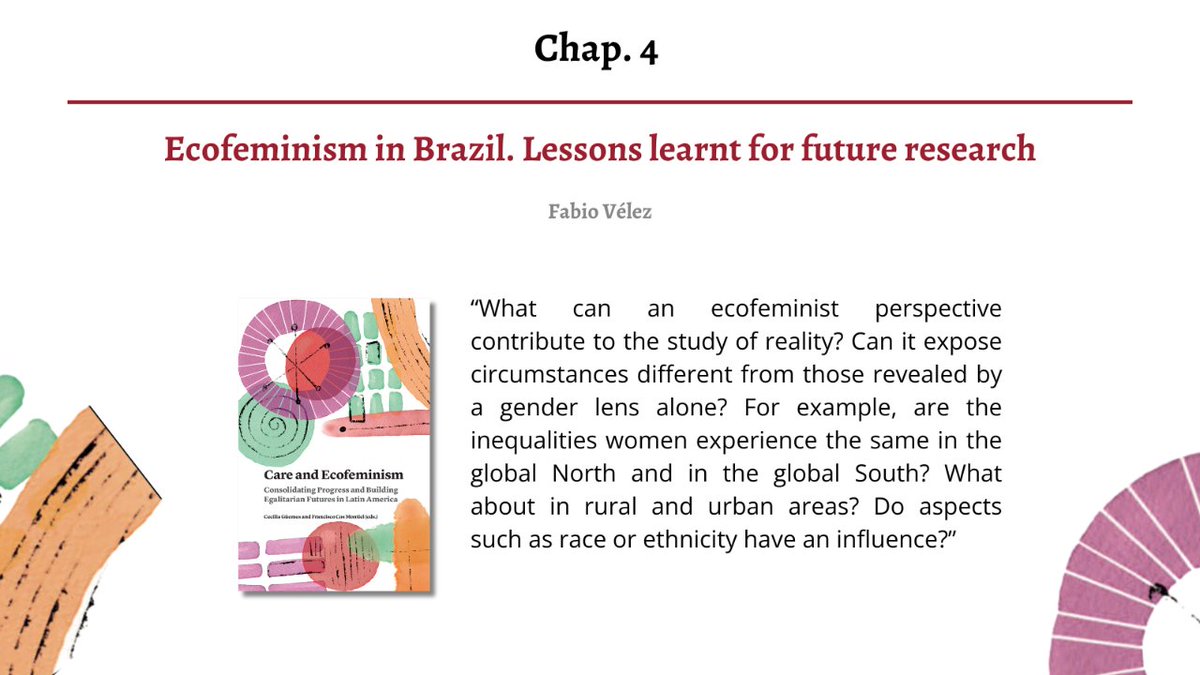 @CeciliaGuemes @FrancisCos1971 @UNRISD @JASanahuja @unicomplutense @PJLaddUN @FyL_UVa @LilianCeliberti @cotidianomujer @AilynnTorres @FLACSOec 📖 #Chapter 4 “Ecofeminism in Brazil. Lessons learnt for future research” ✍️ Fabio Vélez, Consultant at the Gender Justice and Development Programme of the @UNRISD (6/9🧵)