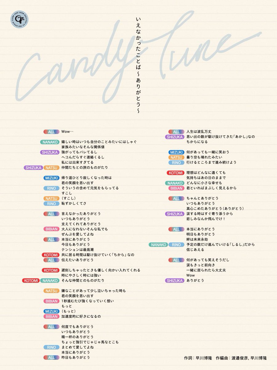 🤍歌割り歌詞公開🤍 『いえなかったことば〜ありがとう〜』 歌割りが