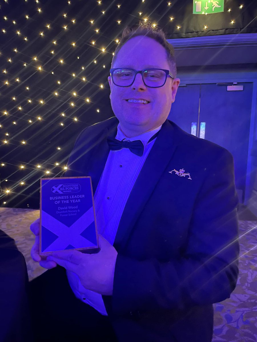 Drumfork Nursery and Forest School owners David &amp; Roanna Wood attended the Scottish ex-Forces in Business Awards 2024 and we are very proud to announce that David was awarded 'Business Leader of the Year'
We are so proud of everything they've achieved and continue to achieve!