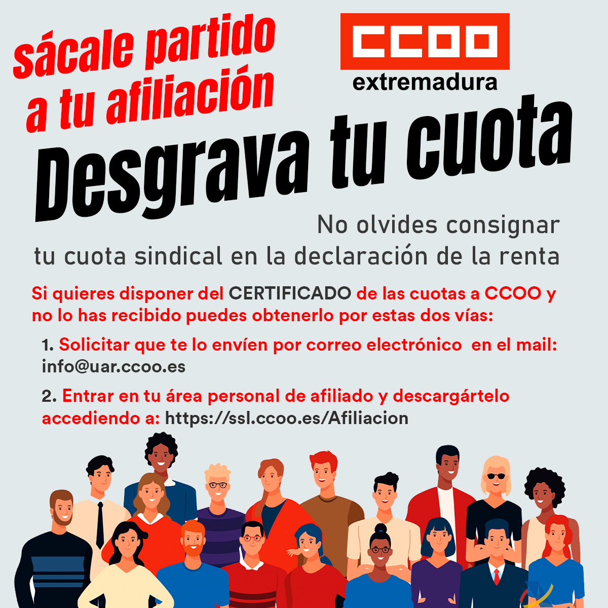 ccoo_ext's tweet photo. 🔴 ¡Recuerda! La cuota de afiliación a CCOO es deducible en la declaración de la Renta

✅ Esta deducción puede suponer un ahorro en la cuota de entre el 20 y el 35%

✅ Este importe no aparece en el borrador de Hacienda, por lo que deberás consignarlo

⏩ https://t.co/p4uEBfQAFh https://t.co/Nsz9MIodlU