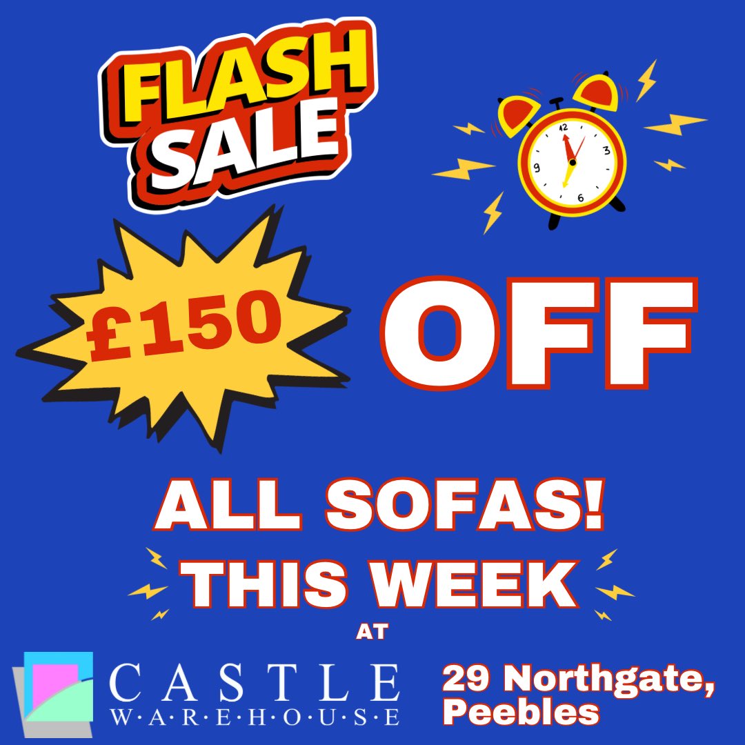 CastleWarehouse's tweet photo. ‼️ £150 OFF ALL SOFAS ‼️

Don’t miss out on our Northgate stores FLASH SALE with £150 OFF ALL SOFAS!! 🛋️ https://t.co/FRzVCFoZSl