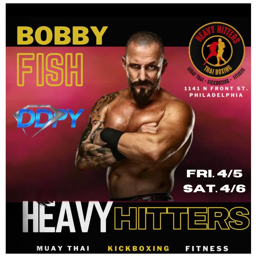 Honored to partner with HeavyHitters Thai Boxing, WrestleMania wknd 4/5 & 4/6. @DDPYoga classes w/ #TheProfessor Friday - 1000am Muay Thai class 1130am DDPYoga w/ Bobby Saturday-1000am Muay Thai Pad class 11am Sparring and drills 1230 pm DDPYoga w/ Bobby @TROPHYCASE__ 👈🏻