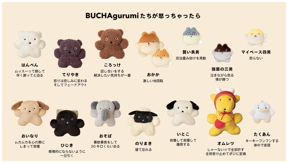 BUCHA gurumi ぶちゃぐるみ たくあん ハンドメイド たくあんのお友達の二人です