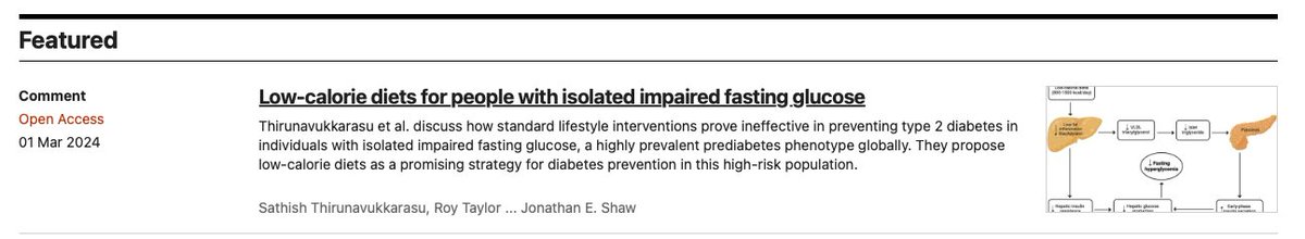 Sathish Thirunavukkarasu (@speaktosat) on Twitter photo Glad to see our article on "low-calorie diets in isolated IFG" is currently the top featured article in <a href="/CommsMedicine/">Communications Medicine</a>
<a href="/mkali_twindad/">Mohammed K Ali</a>
<a href="/kmvnarayan14/">K.M. Venkat Narayan</a>
<a href="/kamleshkhunti/">Prof Kamlesh Khunti</a>
nature.com/commsmed Glad to see our article on "low-calorie diets in isolated IFG" is currently the top featured article in <a href="/CommsMedicine/">Communications Medicine</a>
<a href="/mkali_twindad/">Mohammed K Ali</a>
<a href="/kmvnarayan14/">K.M. Venkat Narayan</a>
<a href="/kamleshkhunti/">Prof Kamlesh Khunti</a>
nature.com/commsmed
