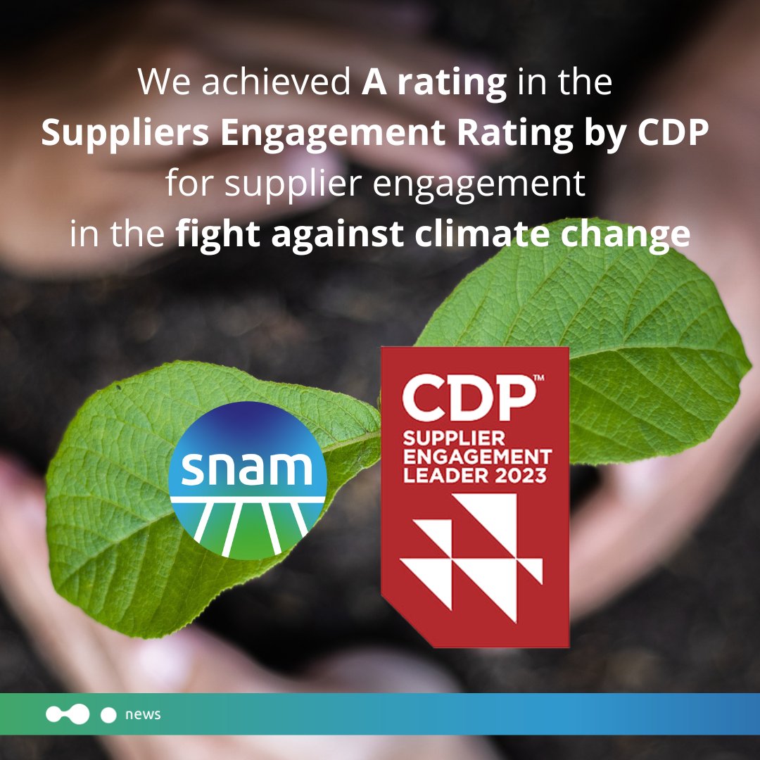 Snam has been confirmed as the leader in the #SER Suppliers Engagement Rating by @CDP for the year 2023, securing an 'A' rating , that evaluates companies for their engagement of suppliers in addressing climate change ➡️ snam.it/en/media/news-…