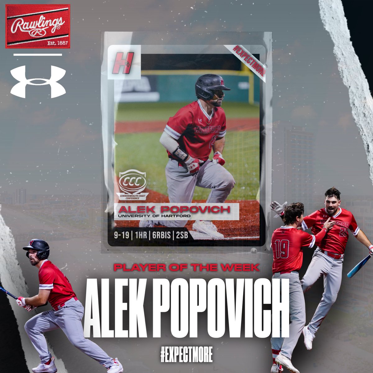 CONGRATS to alumnus & former Captain @AlekPopovich for an AWESOME START to his @HartfordBASE career!! Keep grinding, Captain!