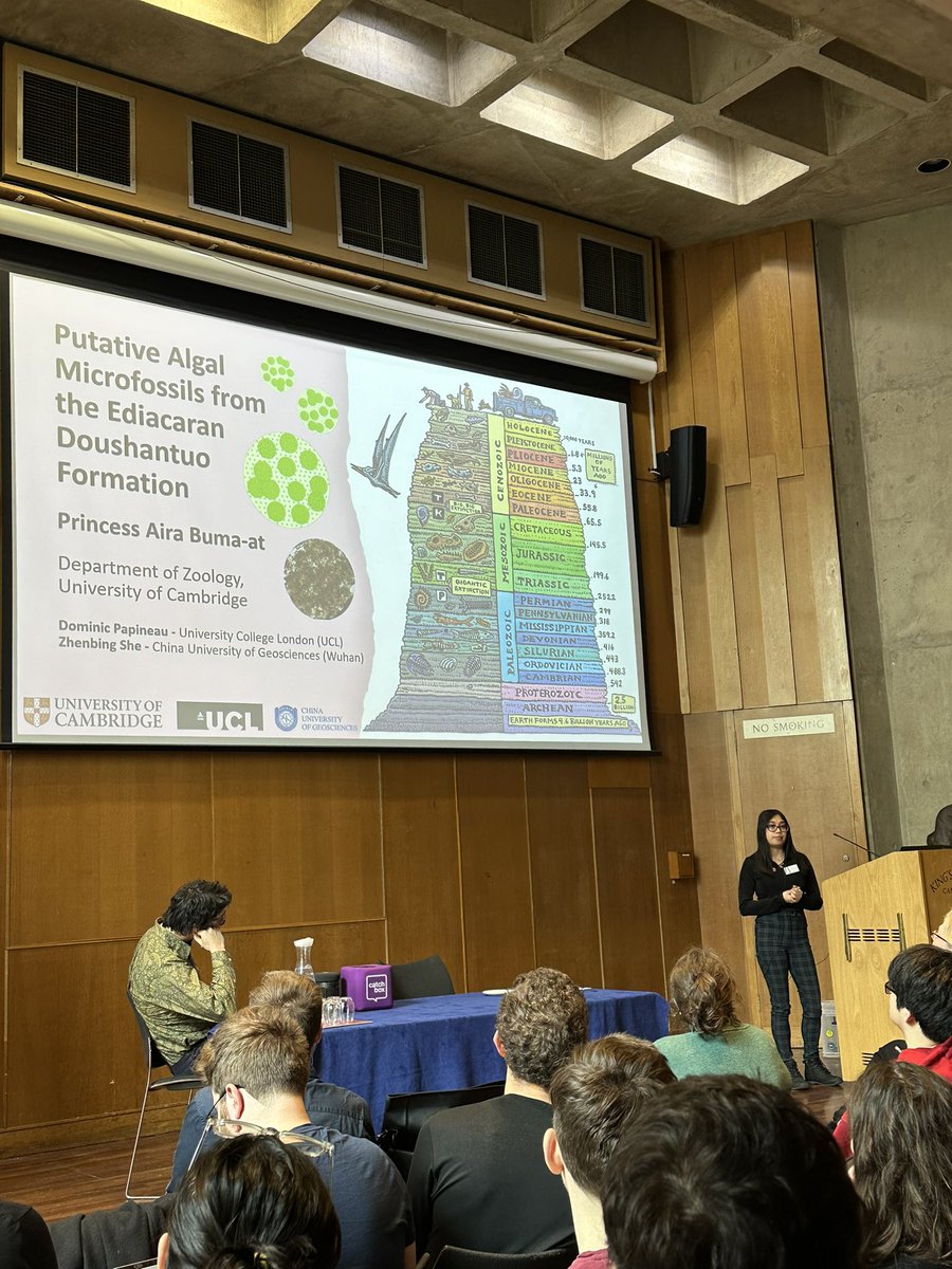 Next up we have Princess Buma-at <a href="/PrincessAiraB/">Princess Aira Buma-at</a> from <a href="/CamZoology/">Dept of Zoology</a>, presenting putative algal microfossils from the Ediacaran Doushantuo formation
