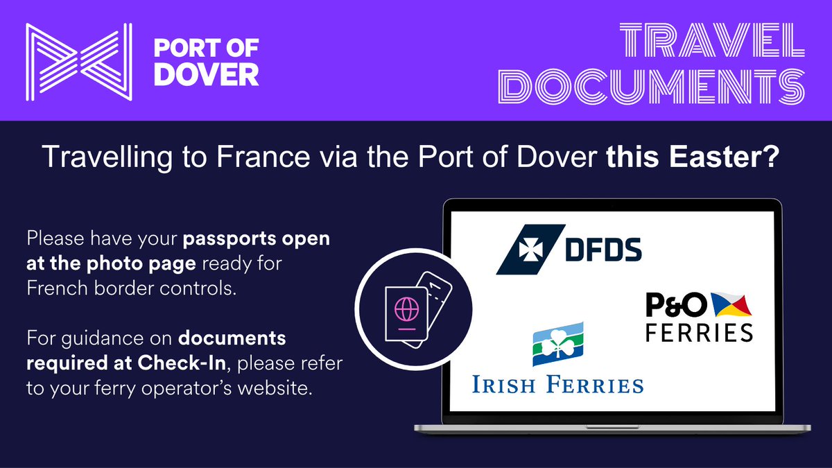 🚢 If you travel this Easter, please, have your documents ready to ensure you and others have the quickest possible transit through border controls and check-in. Read our peak-time travel advice here 👇 portofdover.com/ferry/travel-a…