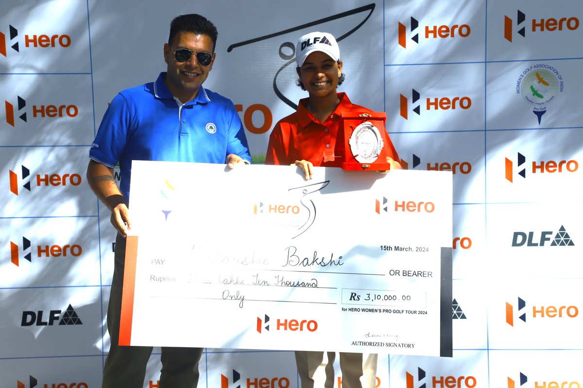 #HeroWomensProGolfTour 🏆Hitaashee Bakshi(10-under 278) completes a fantastic wire-to-wire victory in Leg 6 at the DLF Golf and Country Club🏆 ⛳️9 shots clear of @BishnoiGaurika (1-under 287) ⛳️@drallamandeep and @vanikapoorgolf a further shot behind at T3 #WGAI #IndianGolf
