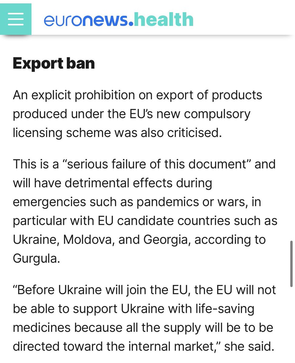 On @Euronews, concurring with @ellenthoen & @DimitriEynikel that the amended procedure on the EU-wide compulsory licensing is unsuitable to deal with emergencies. Among the key problems are #export_ban & the requirement to identify all IP rights before issuing a CL.