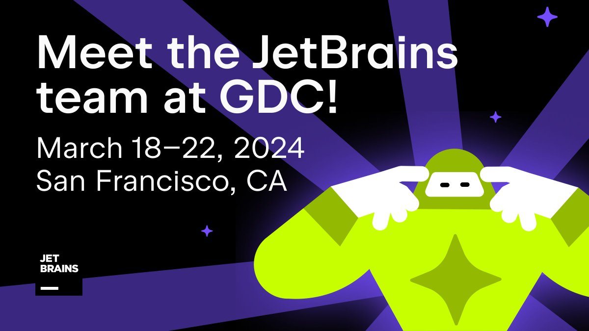 jetbrains's tweet photo. As #GDC2024 approaches next week, JetBrains is gearing up for an exciting conference! 🎮 Visit booth S1241 to engage with our team, explore our products, participate in surveys, and snag some cool swag! 👾

For additional details, check out our latest blog post: https://t.co/0lrcuxsRw8
