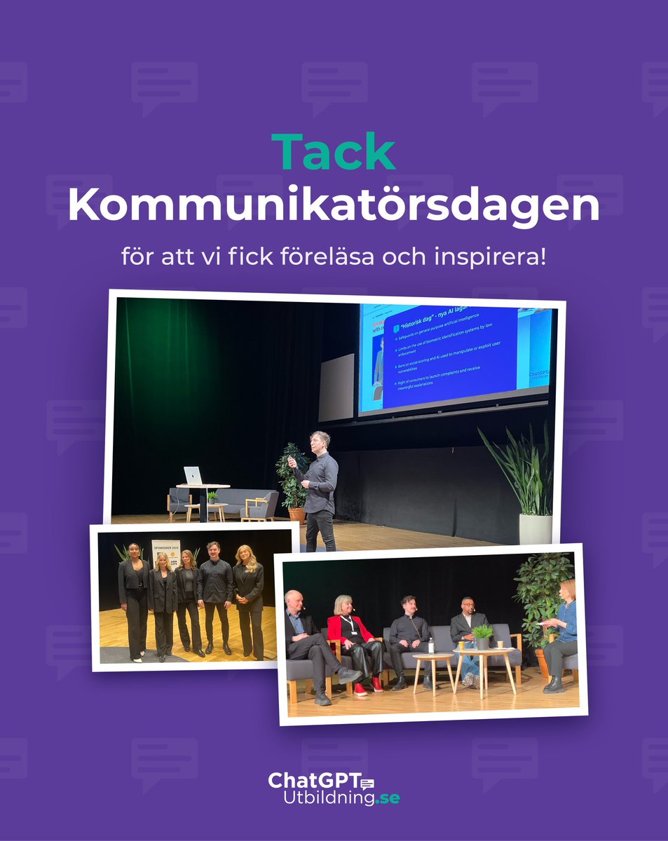 Stort tack till Kommunikatörsdagen för att vi fick komma och snacka ChatGPT, AI och den viktiga omställning vi alla står inför🤖🚀

#chatgpt #ai #kommunikation