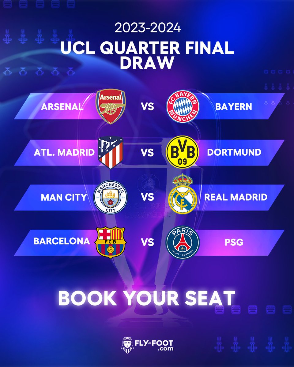 fly_foot's tweet photo. UCL QUARTER FINAL DRAW IS HERE🔥⚽️
Book your full football package experience!✈️🏟️🎟️

DM US OR VISIT OUR WEBSITE IN BIO🔗

#championsleague #ucldraw https://t.co/OUFmJRxuO2