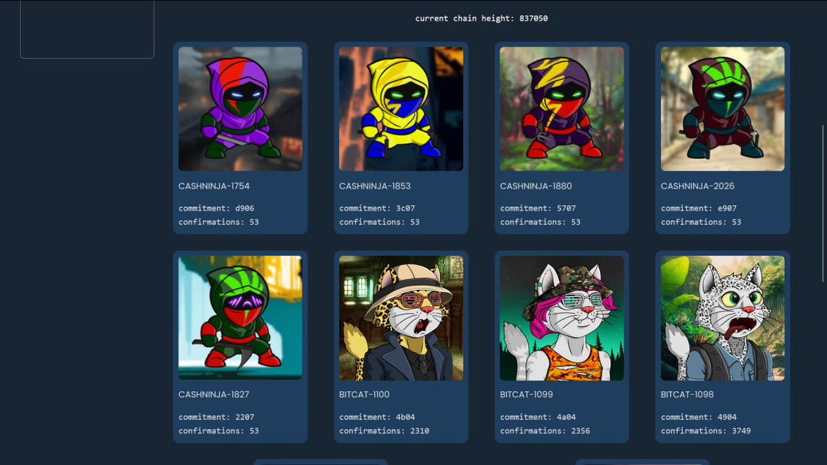 CashNinjas (@cashninjasbch) on Twitter photo Some awesome Cash-Ninjas (and <a href="/BitCatsHeroes/">BitCats Heroes Club</a> !) were minted recently π₯π₯·
You can see the recently minted NFTs on <a href="/acidsploit/">π¦ sploit#100 πͺ</a>'s NFT viewer: viewer.sploit.cash Some awesome Cash-Ninjas (and <a href="/BitCatsHeroes/">BitCats Heroes Club</a> !) were minted recently π₯π₯·
You can see the recently minted NFTs on <a href="/acidsploit/">π¦ sploit#100 πͺ</a>'s NFT viewer: viewer.sploit.cash