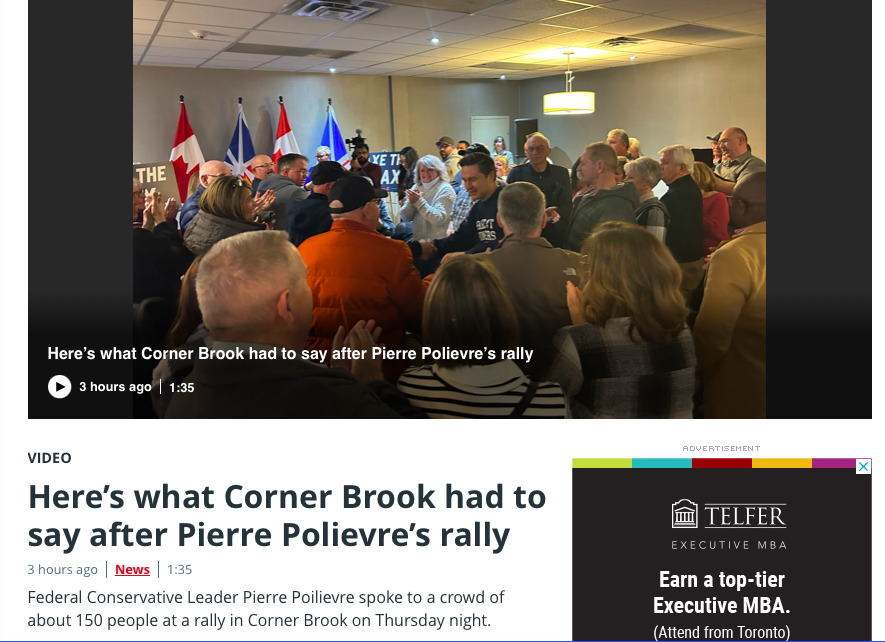 @DonBradshawNTV @CPC_HQ @PierrePoilievre Odd that @CBCNews ran a brief video highlighting what people who attended the rally thought but failed to mention that the press were told to leave after his speech.  Interesting to note that Cornerbrook has a pop. of over 31,000 & only about 150 people showed up to his rally.