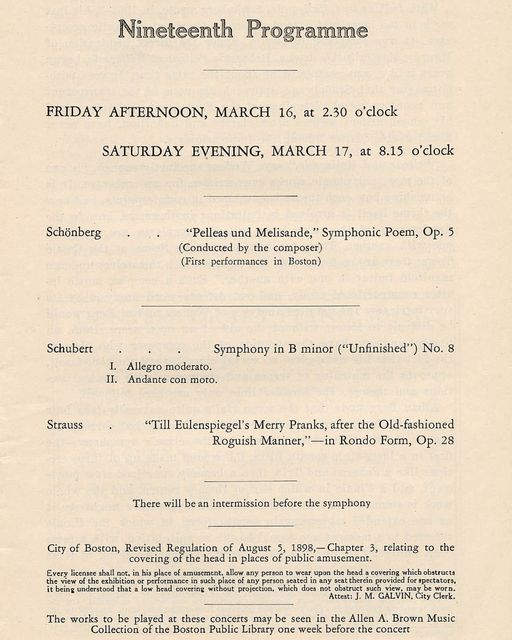 90 years ago today – Schönberg conducts his symphonic poem Pelleas and Melisande op. 5 in Boston, Symphony Hall.