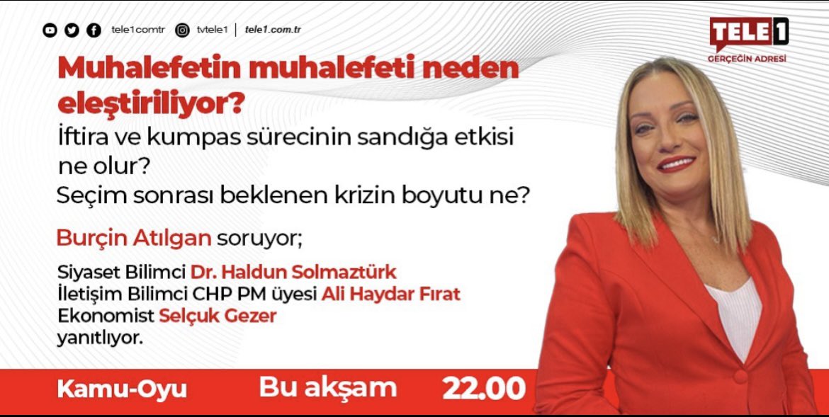 Bu akşam değerli konuklarımla sizi bekliyoruz. @alihaydarfirat @HSolmazturk @_selcukgecer