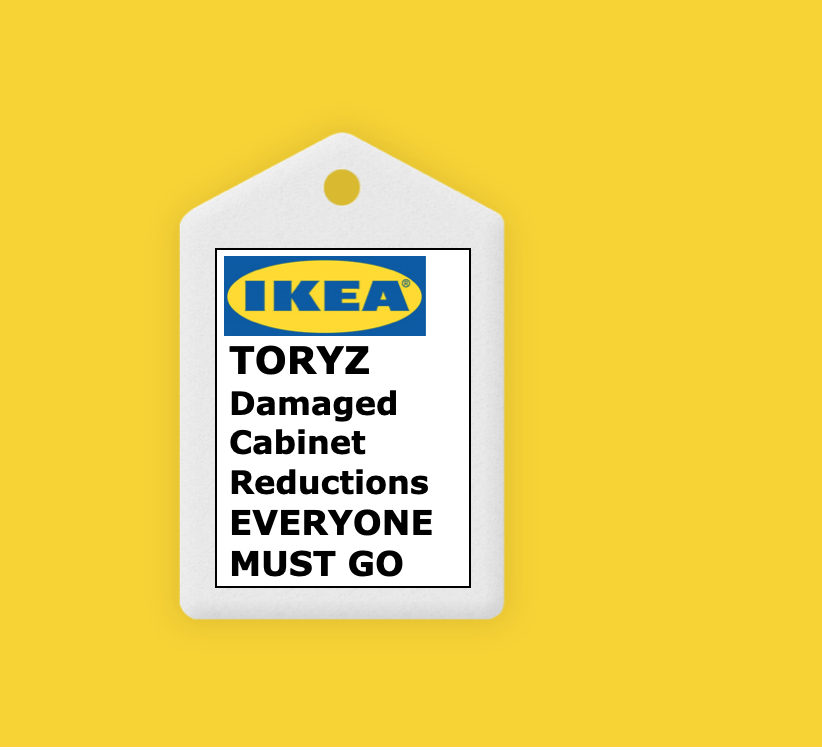 keanespirit's tweet photo. @fleetstreetfox BREAKING... The IKEA Damaged Cabinet Sale is still on. Everyone must go. Hurry. Sale ends soon
#JamesHeappy #60Down #GeneralElectionNow https://t.co/GikR5Pdcba