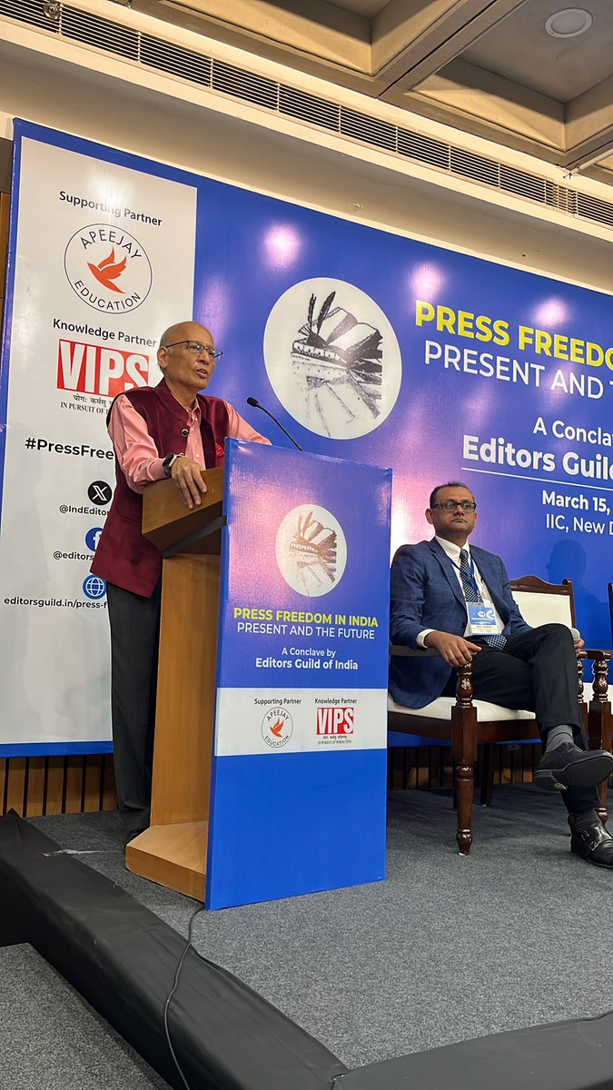“More important than the law is the approach or the misuse of that law…it is how you approach the subject of law and how you deal with it and regulate it that matters”, says @DrAMSinghvi at the EGI Conclave. #PressFreedomEGI