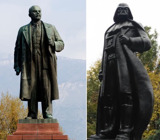 In Ukraine a city transformed its last communist statue into Darth Vader after Soviet Union collapse.