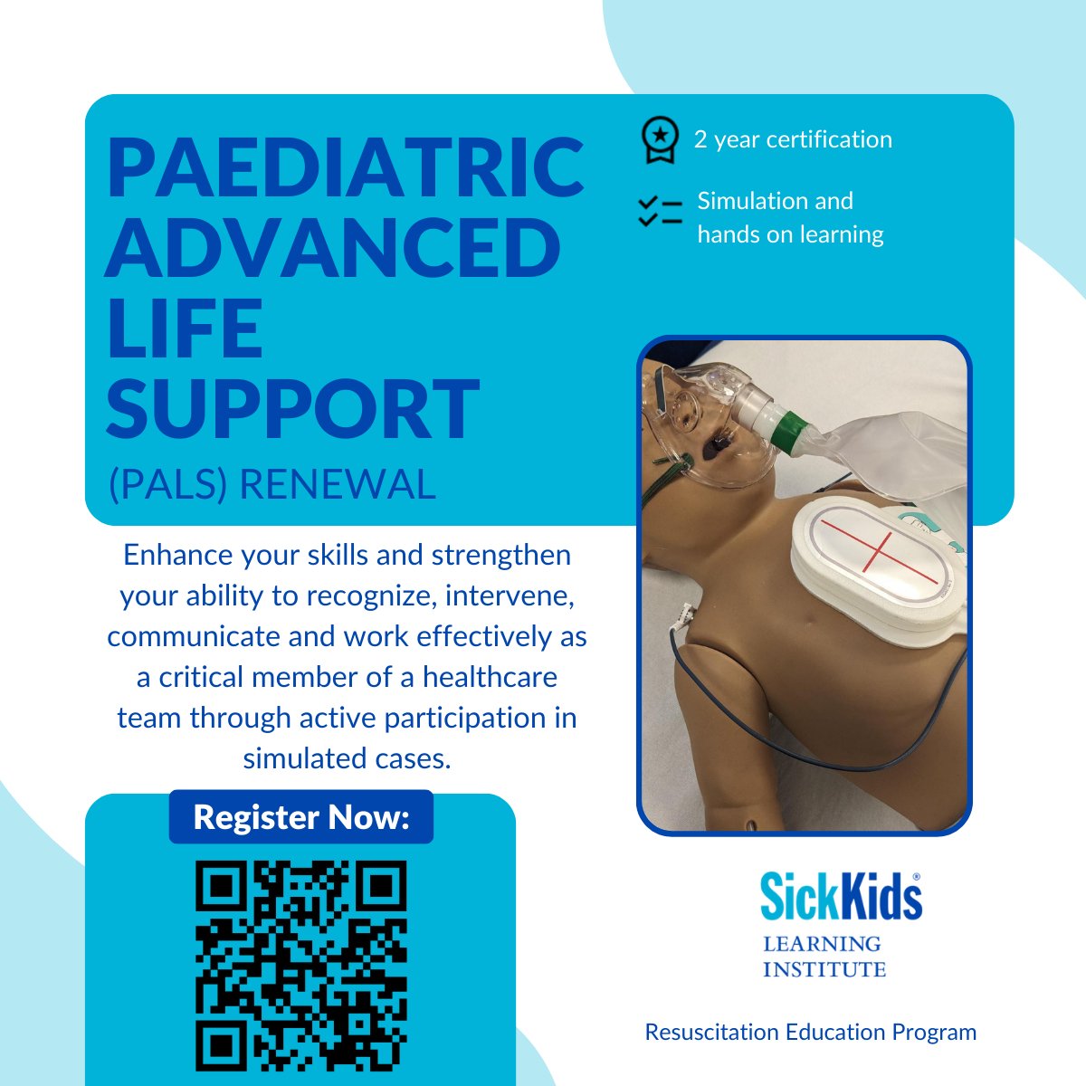 SickKidsNews's tweet photo. Renew your Paediatric Advanced Life Support (PALS) certification on March 22! This course offers hands-on training in CPR, team dynamics and systematic assessment. Register now: https://t.co/XqUV4gQcsB

#Paediatrics #Healthcare #HeartandStroke #SKLearning https://t.co/VePSJ1nMJj