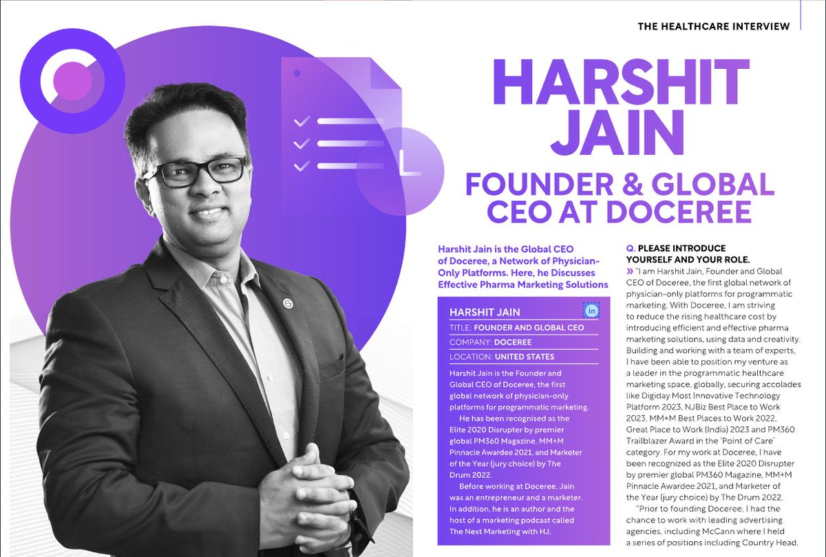 Harshit Jain, Founder and Global CEO of @doceree, shares insights into innovative pharmaceutical marketing solutions. For deeper insights into Doceree's transformative impact on healthcare, visit: bit.ly/3IDA0pX #Healthcare #Pharma #Marketing