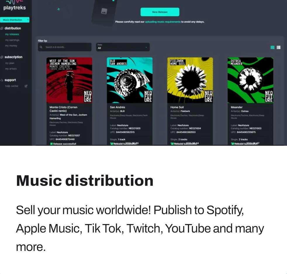 PlayTreks's tweet photo. Free #musicdistribution, or go premium, #music #uploads to all major stores, collect sales data from all major #streaming platforms and enjoy performance insights available in beautiful dashboards with the PlayTreks cross-channel artist dashboard subscription. https://t.co/qKgT3qOalW