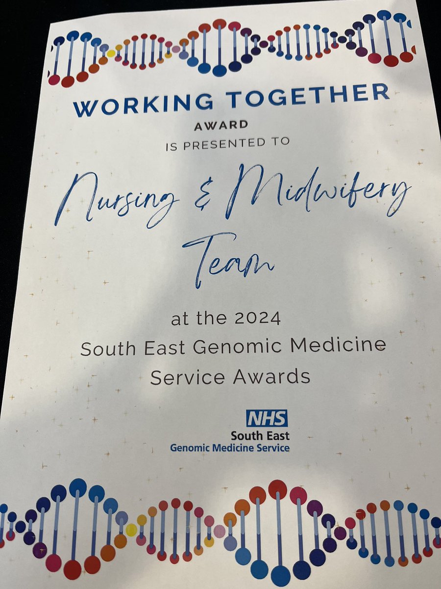 Dr Tootie Bueser💙 (@2tbueser) on Twitter photo Really proud to have received this award on behalf of the wonderful #nurses & #midwives in the <a href="/SEgenomics/">NHS South East Genomic Medicine Service</a> team! Lots to celebrate 🙌🤩
Onwards & upwards w/ our work on embedding #Genomics in everyday practice 🧬🧬
<a href="/SigsworthJanice/">Janice Sigsworth RN 💙</a> <a href="/AcosiaNyanin/">Acosia Nyanin 💙</a> <a href="/CSOSue/">Professor Dame Sue Hill</a> <a href="/markmencias/">Mark Mencias</a> <a href="/genomicsedu/">Genomics Education</a> Really proud to have received this award on behalf of the wonderful #nurses & #midwives in the <a href="/SEgenomics/">NHS South East Genomic Medicine Service</a> team! Lots to celebrate 🙌🤩
Onwards & upwards w/ our work on embedding #Genomics in everyday practice 🧬🧬
<a href="/SigsworthJanice/">Janice Sigsworth RN 💙</a> <a href="/AcosiaNyanin/">Acosia Nyanin 💙</a> <a href="/CSOSue/">Professor Dame Sue Hill</a> <a href="/markmencias/">Mark Mencias</a> <a href="/genomicsedu/">Genomics Education</a>