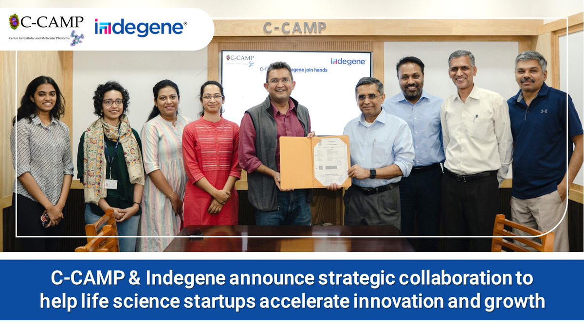 #PartnershipNews CCAMP joins hands with @indegeneinsight to help early-stage life sciences startups accelerate technology innovation, product development, and go-to-market.

The agreement involves incubation and mentorship support, via highly skilled and specialized experts, and…