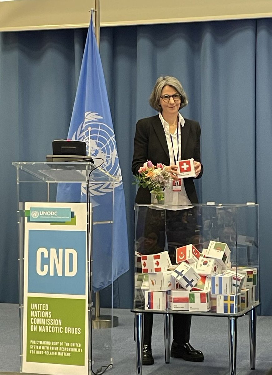 #Day2 @ #67CND #highlevel segment. Director of FOPH Anne Lévy pledging & delivering🇨🇭statement on the #importance of a #HumanRights & #health approach to drugs #pledge4action @BAG_OFSP_UFSP