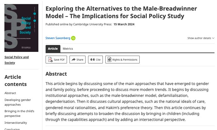 New on #FirstView by Steven Saxonberg: Exploring the Alternatives to the Male-Breadwinner Model – The Implications for Social Policy Study cambridge.org/core/journals/…