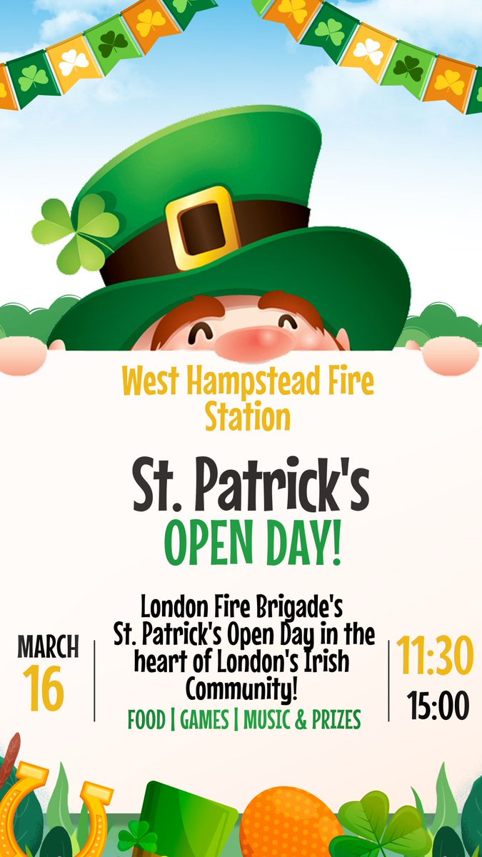 Do join our friends at the @LondonFire this Sat at West Hampstead Fire Station for an open day in celebration of St Patricks Day