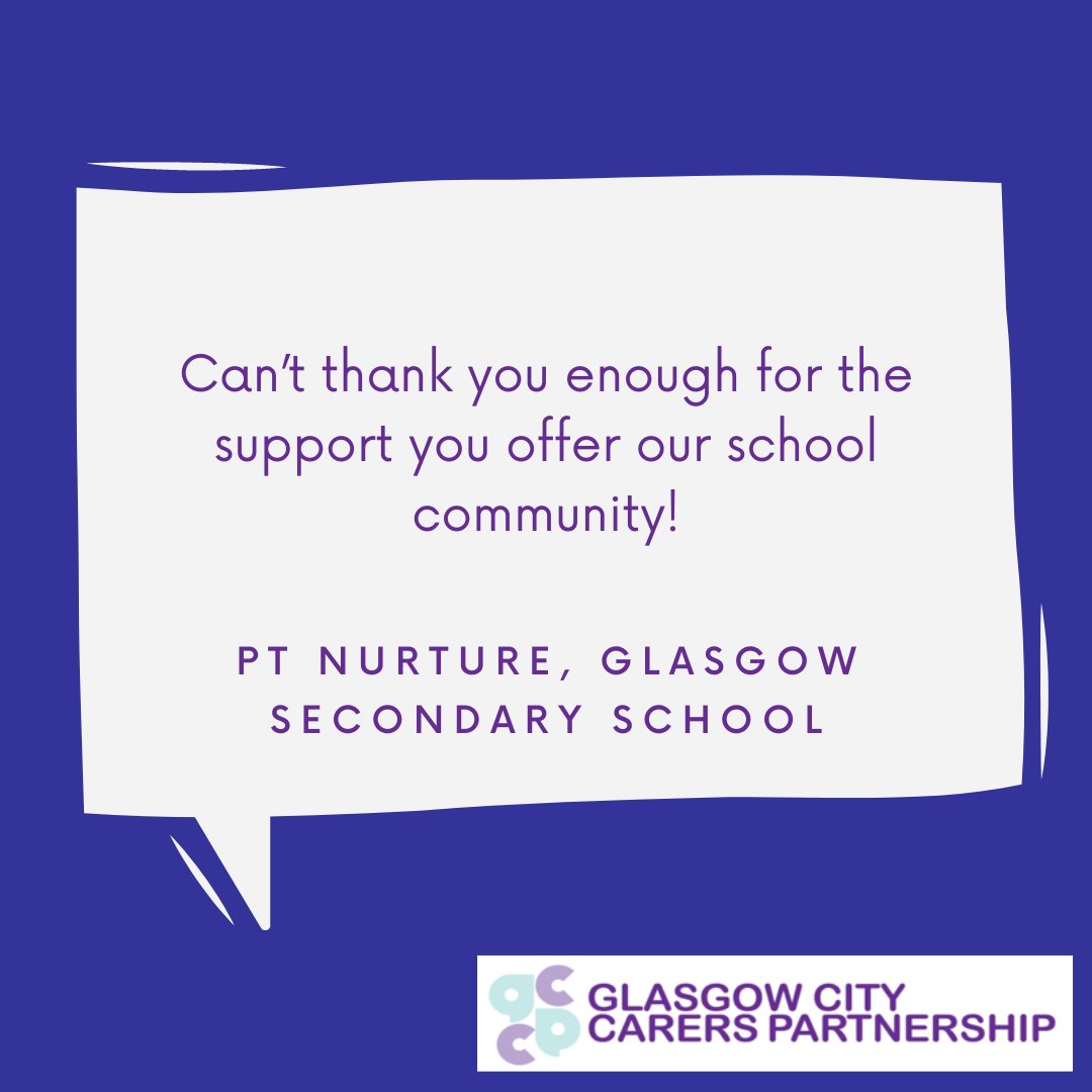 #ThankfulThursday

We appreciate the feedback we received from a Glasgow school that has made a #CarerAware commitment.

For information on how to support carers in your setting:

yoursupportglasgow.org/glasgow-homepa…

☎️0141 353 6504