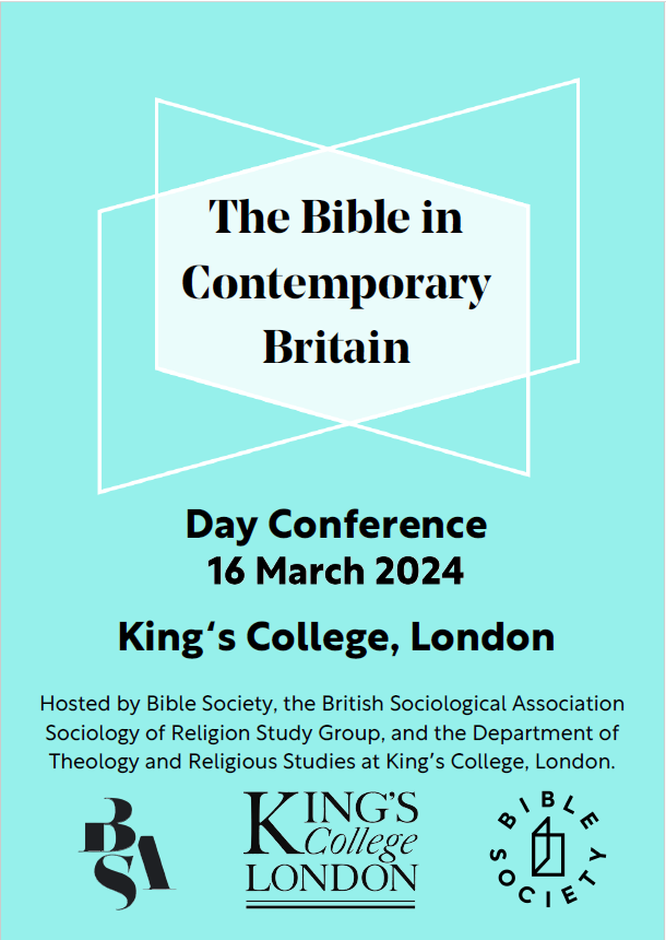 Really looking forward to our day conference tomorrow, 'The Bible in Contemporary Britain', with @BibleSociety, @KingsTRS, and @BSASocRelSG. Should be a great event, and for those who can't attend we will try and get some updates on #BICBconference #BibSocResearch