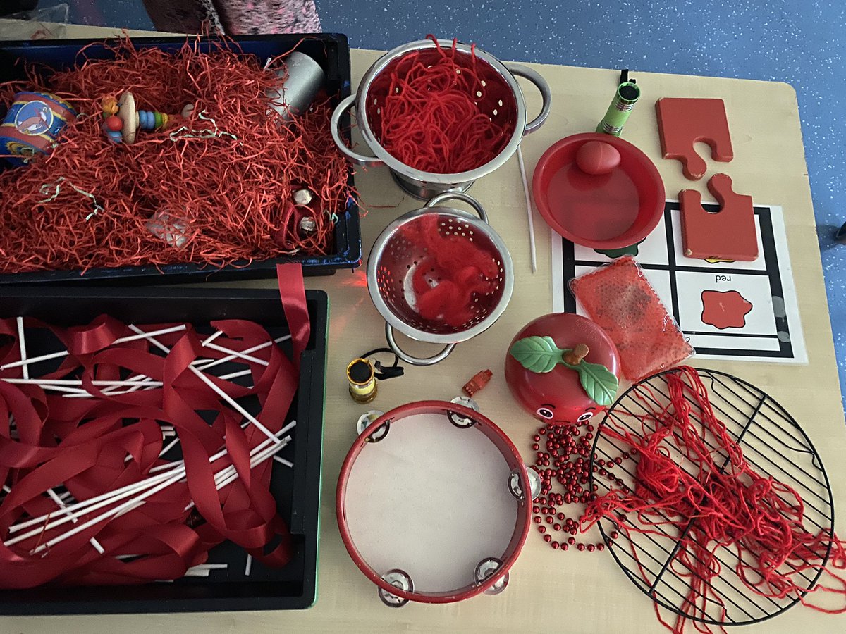 #RedNoseDay2024 we took advantage to go for all things red today- we’ve got instruments hidden in tactile, squishy gelly baff and lights, scented water with things inside, and lots and lots of things to use our fingers to pull or make happen. Such a busy morning! #PMLD