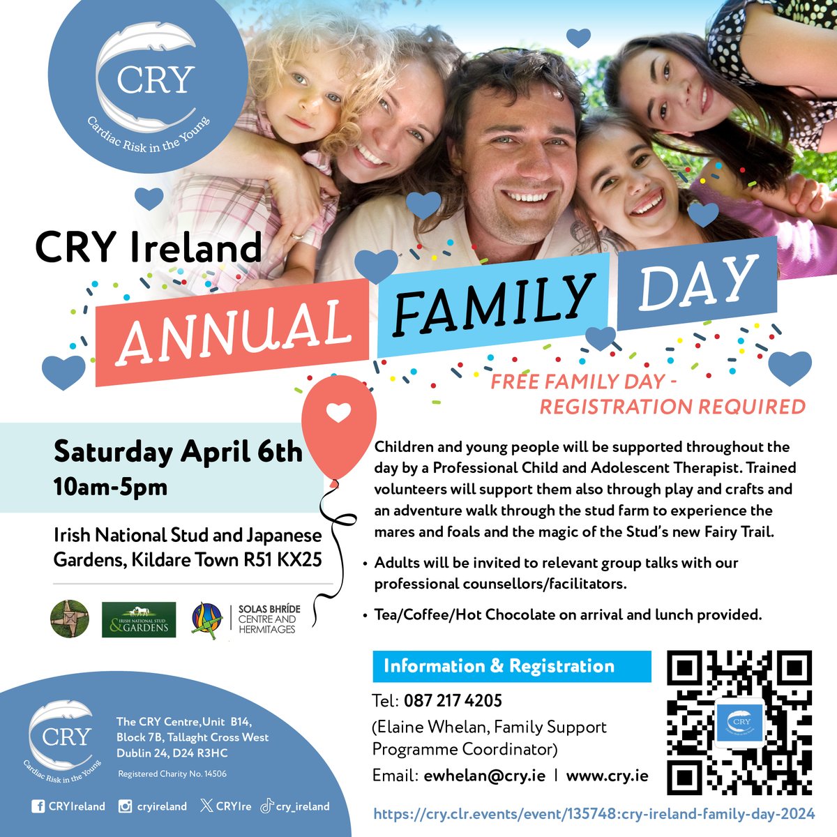 Registration is now open for our FREE Annual Family Day at the Irish National Stud &amp; Japanese Gardens, Kildare on Saturday, 6th April 2024.

To register for this event, please go to: cry.clr.events/event/135748:c…

(1/2)