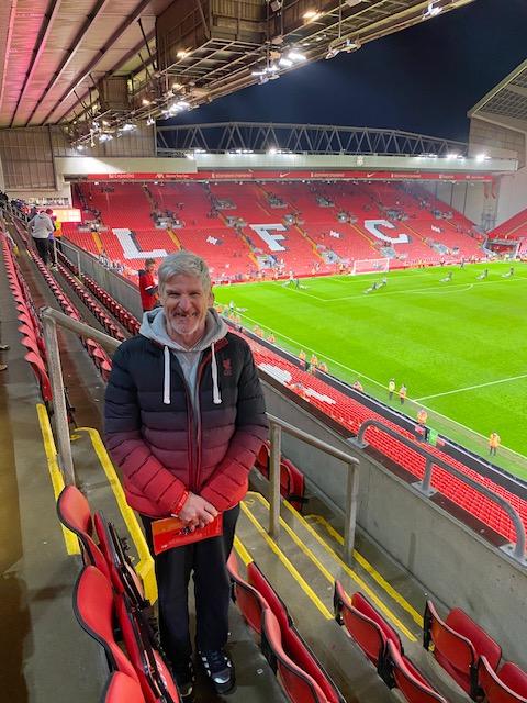 Cameron, from our Ards Peninsula Supported Living Service, has been back to Anfield for the first time since the Covid pandemic. Can you tell that he's delighted to be there? As well as watching Liverpool win, he did some sightseeing. #AchievingDreams #positivefuturesni