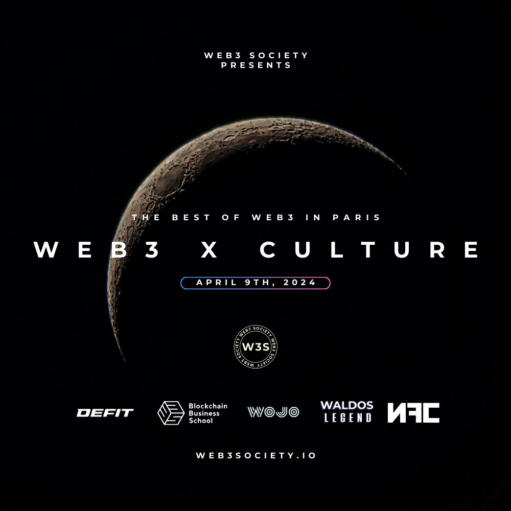 Side Event PBW 👉 Web3 x Culture 📅 Tuesday, April 9 📍Paris, France 🕰️ 6:30PM Join us for a special event to talk about culture in web3 & meet our partners @BBSchool_ @DEFITofficial @WaldosLegend @Wojo_co @NFCsummit Talks & drinks 📣🍻 Limited tickets lu.ma/w3sweb3xculture