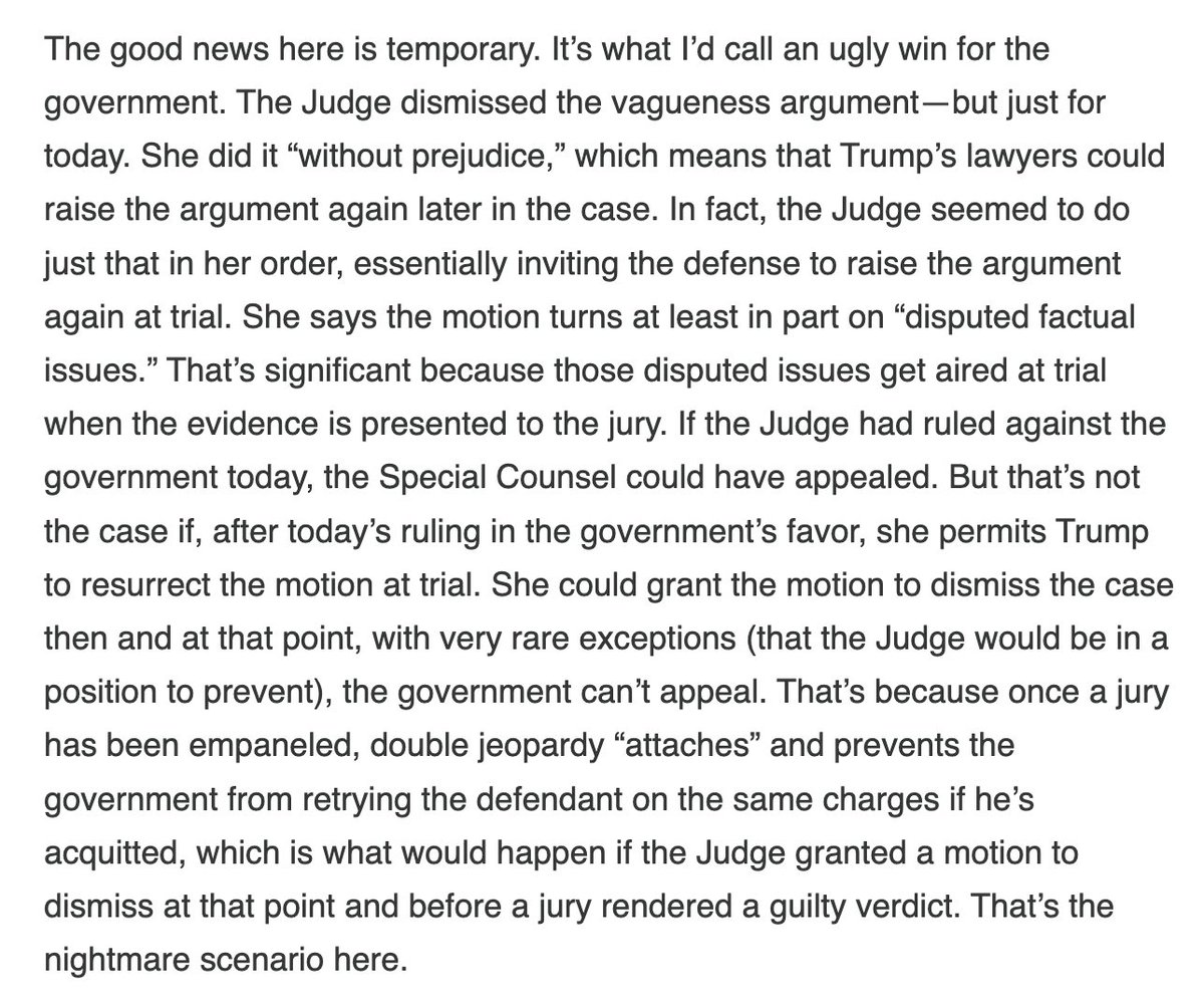 Yesterday's ruling from Judge Cannon helped Trump in ways far more serious for the outcome of this case than just helping Trump with delays, possibly giving her a path to dismiss the case at trial before a jury can decide it. I explained in my newsletter, Civil Discourse, last…