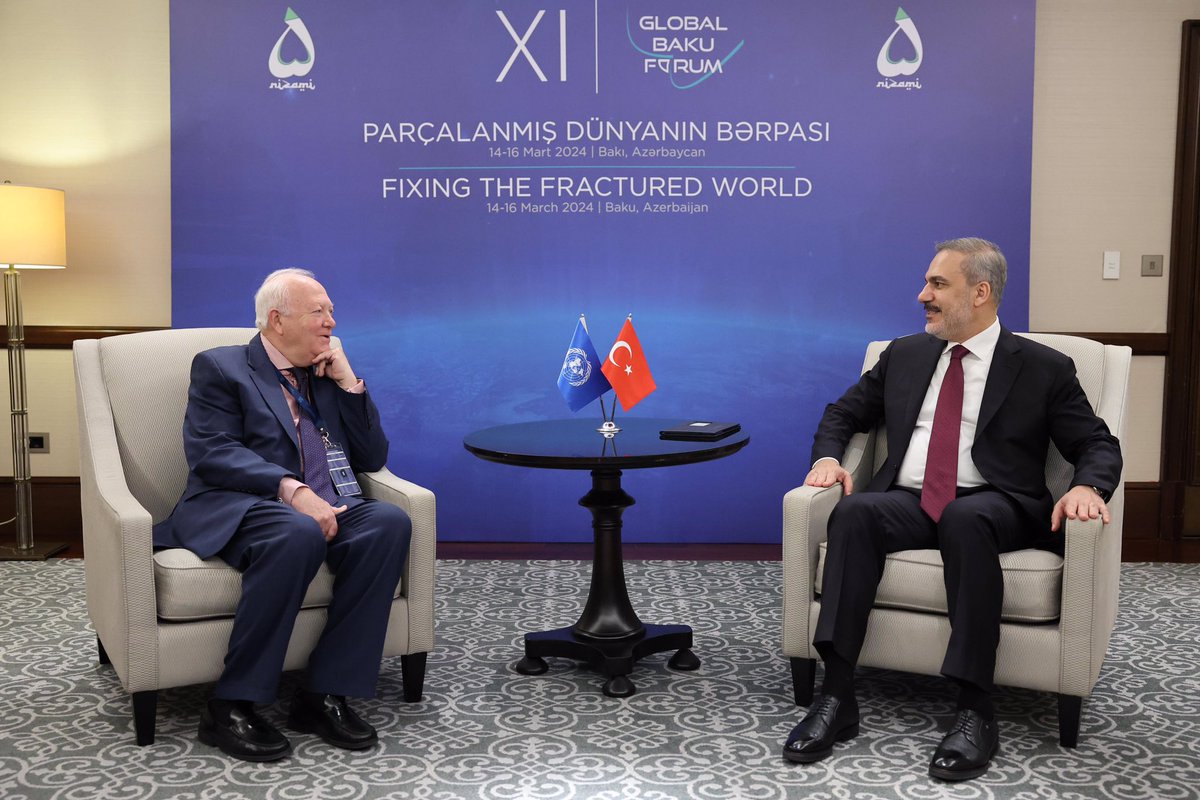 Minister of Foreign Affairs @HakanFidan met with Miguel Ángel Moratinos, High Representative for the UN Alliance of Civilizations (UNAOC), in Baku.