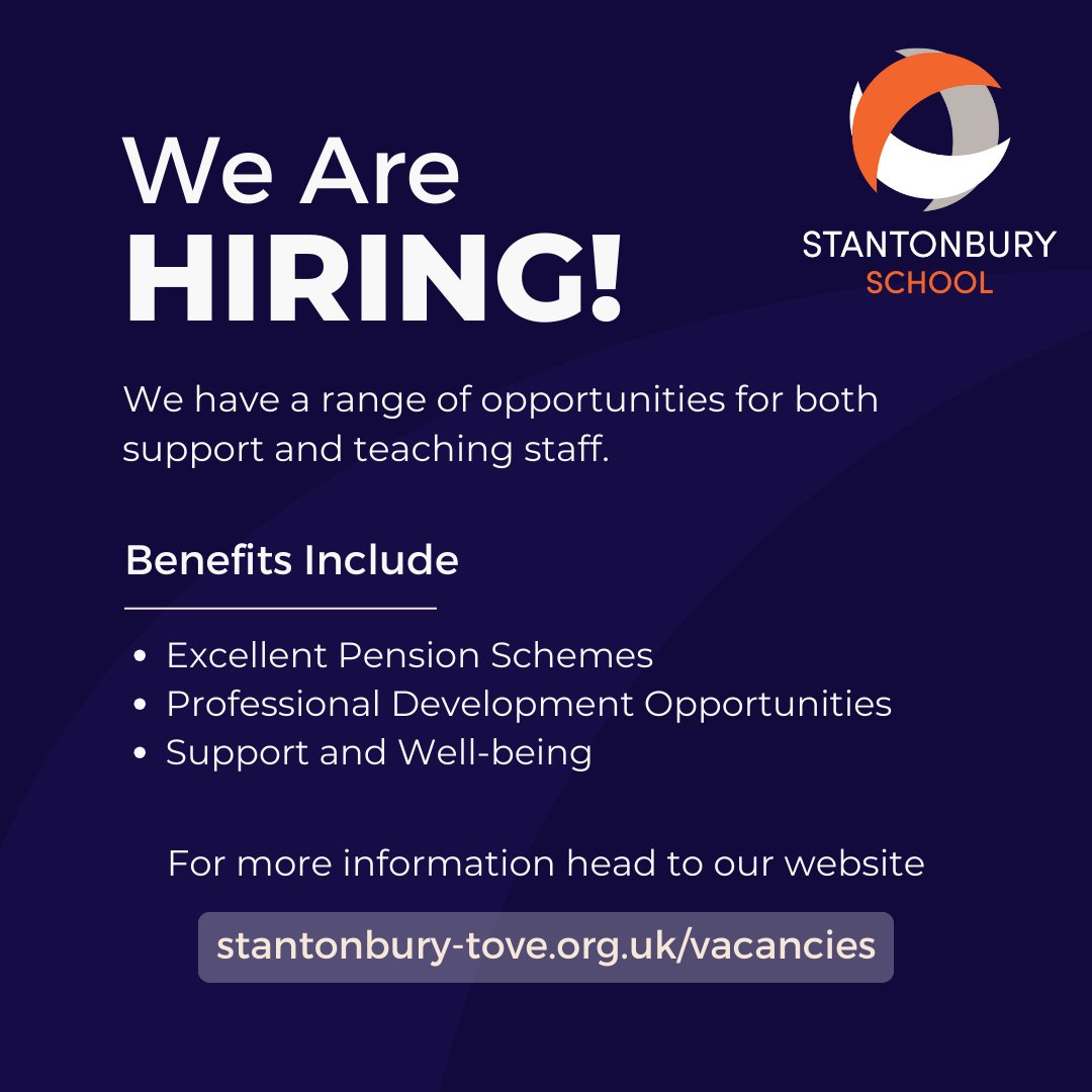 📢 We are Hiring! 📢 Join our growing team at Stantonbury School and be part of an inspiring educational journey. Explore opportunities for both teaching and support roles on our website at stantonbury-tove.org.uk/vacancies

#miltonkeynes #teachingjobs #vacancies