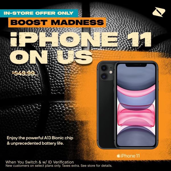 THIS WEEKEND ONLY!! You won’t wanna miss your chance for a FREE iPhone 11, this weekend only! 🤯 Switch to #BoostMobile and get iPhone 11 on us with ID verification. Get your hands on the incredible iPhone 11 while supplies last! #GetAfterIt