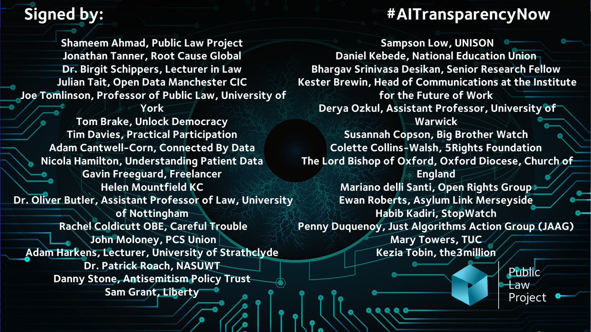 And that's why 30+ civil organisations, academics, & legal professionals have written to the Department of Science, Innovation and Technology. This is the moment to properly commit to being open about government use of AI. We need #AITransparencyNow. bit.ly/48W3wSr